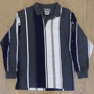 Northern Elements Grey/Navy Blue/White Vertical Striped Small Long Sleeve Polo